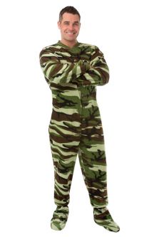 Camo Micro-Polar Fleece Adult Footed Onesie Pajamas in Green and Brown